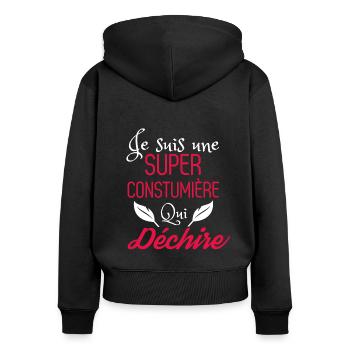Super constumière qui déchire - Sweat à capuche zippé Premium bio Femme - noir - Dos - Julia (174cm)