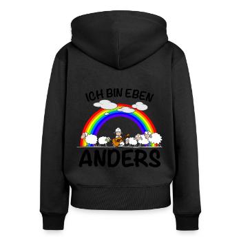 Schaf spielt Gitarre und ist anders - Frauen Premium Bio Zip Hoodie - Schwarz - Hinten - Julia (174cm)
