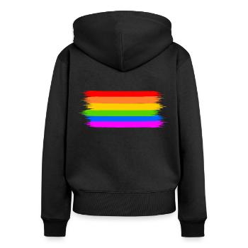 Regenbogen Regenbogenfahne - Frauen Premium Bio Zip Hoodie - Schwarz - Hinten - Julia (174cm)