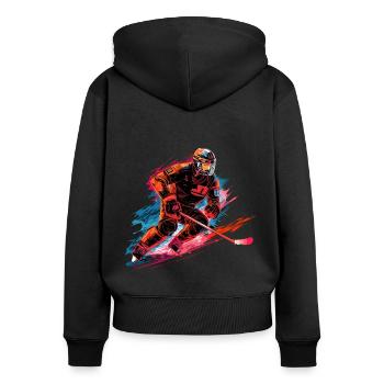 Joueur de hockey avec un bâton de hockey sur la patinoire - Sweat à capuche zippé Premium bio Femme - noir - Dos - Julia (174cm)