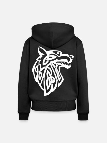 Wikinger Weißer Wolf - Frauen Premium Bio Zip Hoodie - Schwarz
