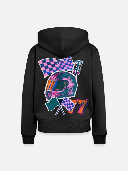 Retro Wave Driver - Frauen Premium Bio Zip Hoodie - Schwarz