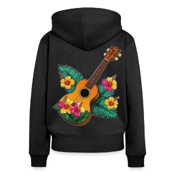 Ukulele with flowers colorful - Frauen Premium Bio Zip Hoodie - Schwarz - Hinten - Julia (174cm)