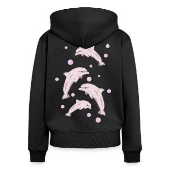 Quatre dauphins, mer - Sweat à capuche zippé Premium bio Femme - noir - Dos - Julia (174cm)