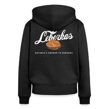 Enjoy Leberkas - Frauen Premium Bio Zip Hoodie - Schwarz - Hinten - Julia (174cm)