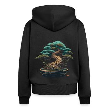 Bonsai Schönheit - Frauen Premium Bio Zip Hoodie - Schwarz - Hinten - Julia (174cm)