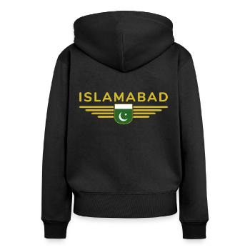 Islamabad Design – Style de la capitale - Sweat à capuche zippé Premium bio Femme - noir - Dos - Julia (174cm)