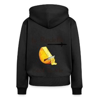 La Raclette c'est la vie cadeau - Sweat à capuche zippé Premium bio Femme - noir - Dos - Julia (174cm)