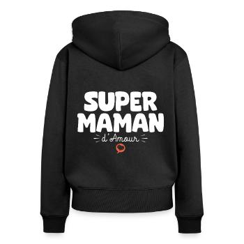 Maman drôle Fête des mères Super maman d'amour - Sweat à capuche zippé Premium bio Femme - noir - Dos - Julia (174cm)