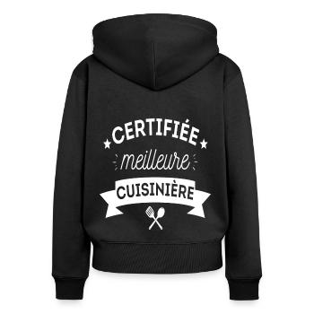 T shirt cuisine humour femme cuisinière cadeau - Sweat à capuche zippé Premium bio Femme - noir - Dos - Julia (174cm)