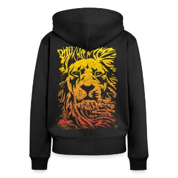 Sternzeichen Löwe - Oranger Löwen Kopf - Frauen Premium Bio Zip Hoodie - Schwarz - Hinten - Julia (174cm)