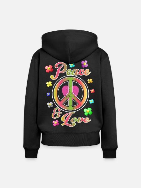 Frieden und Liebe - Frauen Premium Bio Zip Hoodie - Schwarz