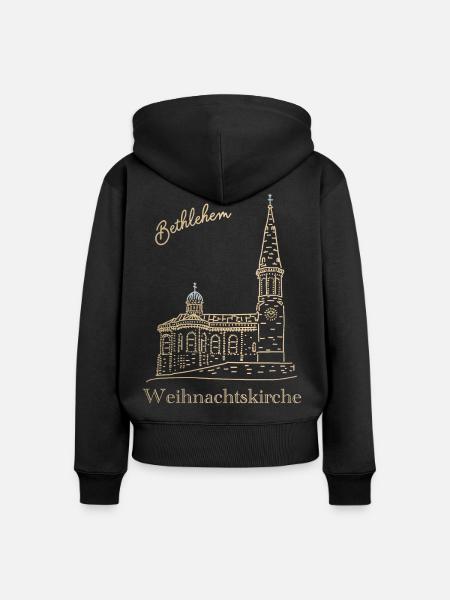 Weihnachtskirche Bethlehem Handzeichnung - Frauen Premium Bio Zip Hoodie - Schwarz