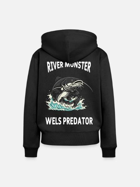Angeln von Flusswelsen - Frauen Premium Bio Zip Hoodie - Schwarz