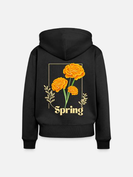 Spring Blumen Orange - Frauen Premium Bio Zip Hoodie - Schwarz
