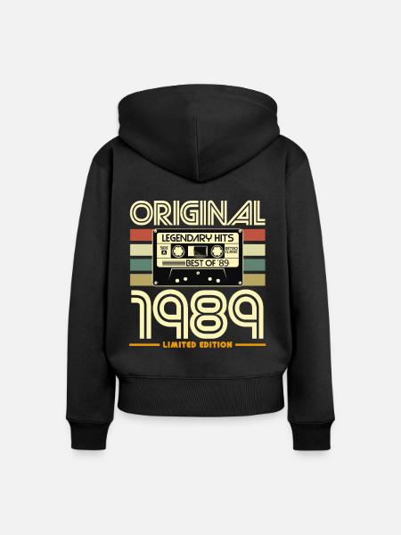 Original-Kassetten-Nostalgie von 1989 - Frauen Premium Bio Zip Hoodie - Schwarz