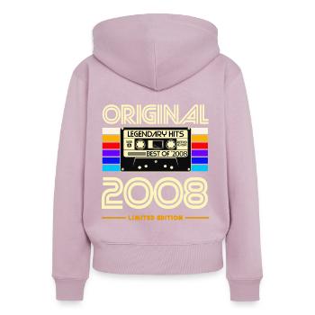 Original 2008 Limited Cassette Art - Sweat à capuche zippé Premium bio Femme - rose poudré - Dos - Julia (174cm)