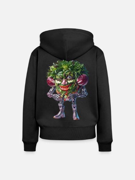 Veggie Robo Wächter - Frauen Premium Bio Zip Hoodie - Schwarz