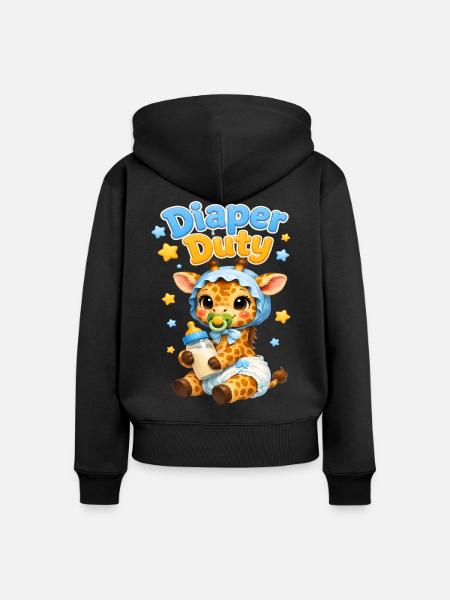 Windeldienst-Giraffenbaby - Frauen Premium Bio Zip Hoodie - Schwarz