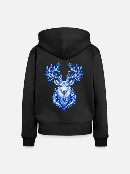 Eisschimmer Hirschkopf Kunst - Frauen Premium Bio Zip Hoodie - Schwarz