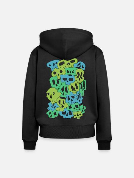 Skulls (Greens, transparente Augen) - Frauen Premium Bio Zip Hoodie - Schwarz