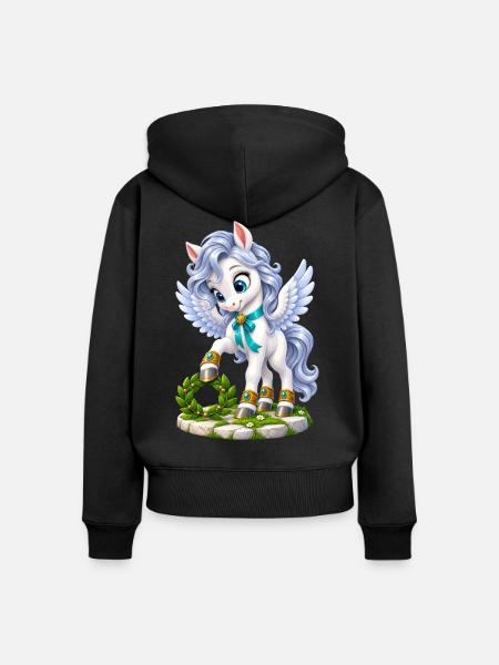 Flügelpony Blumenkranz - Frauen Premium Bio Zip Hoodie - Schwarz