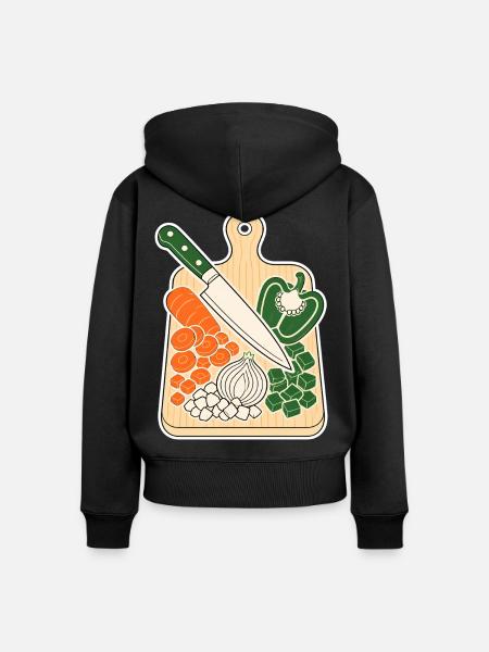 Schneidebrett mit Kochmesser & Gemüse T-Shirt - Frauen Premium Bio Zip Hoodie - Schwarz