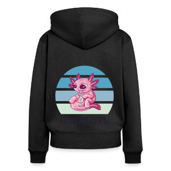 Boba Bubble Tea Axolotl Bobalotl - Sweat à capuche zippé Premium bio Femme - noir - Dos - Julia (174cm)