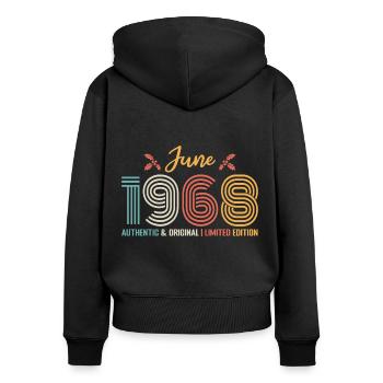 Juin 1968 anniversaire Juin 1968 Juin rétro - Sweat à capuche zippé Premium bio Femme - noir - Dos - Julia (174cm)