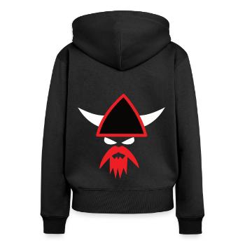 Cooles Wikinger Design - Eric der Rote - Frauen Premium Bio Zip Hoodie - Schwarz - Hinten - Julia (174cm)