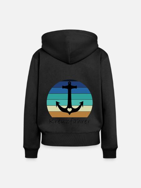 Retro Anker mit Herz Kreuzfahrer - Frauen Premium Bio Zip Hoodie - Schwarz