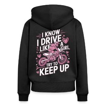 motocross femme motocross pilote femmes fille dire - Sweat à capuche zippé Premium bio Femme - noir - Dos - Julia (174cm)