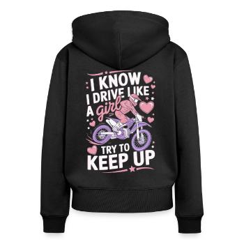 motocross femme motocross pilote femmes fille dire - Sweat à capuche zippé Premium bio Femme - noir - Dos - Julia (174cm)