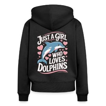 Cute Dolphin Saying Girls Women - Women's Premium Organic Zip Hoodie - black - Back - Julia (174cm)
