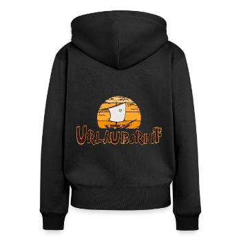 Urlaubsreif - Frauen Premium Bio Zip Hoodie - Schwarz - Hinten - Julia (174cm)