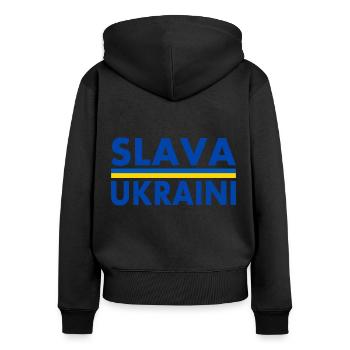 Slava ukraini - Frauen Premium Bio Zip Hoodie - Schwarz - Hinten - Julia (174cm)