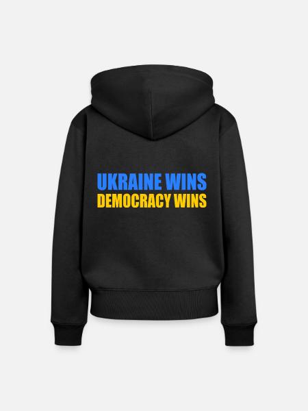 Ukraine wins democracy wins - Frauen Premium Bio Zip Hoodie - Schwarz