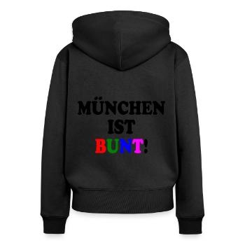 München ist bunt - Frauen Premium Bio Zip Hoodie - Schwarz - Hinten - Julia (174cm)