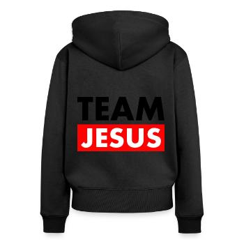 Team jesus - Sweat à capuche zippé Premium bio Femme - noir - Dos - Julia (174cm)