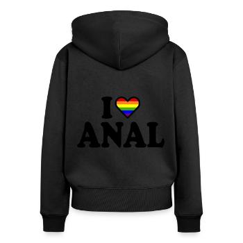 I love anal - Sweat à capuche zippé Premium bio Femme - noir - Dos - Julia (174cm)