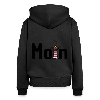 Moin Leuchtturm Möwe - Frauen Premium Bio Zip Hoodie - Schwarz - Hinten - Julia (174cm)