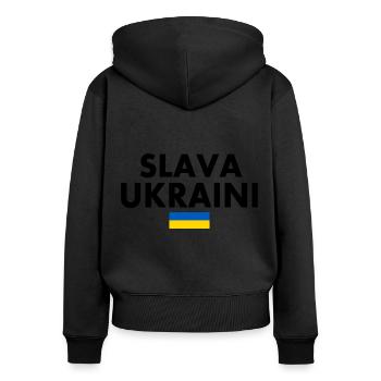 Slava ukraini - Frauen Premium Bio Zip Hoodie - Schwarz - Hinten - Julia (174cm)