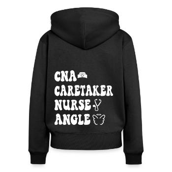 CNA Nursing Quotes Certified Nurse Assistant Gifts - Frauen Premium Bio Zip Hoodie - Schwarz - Hinten - Julia (174cm)