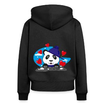 Panda im Winter mit sehr vielen Herzen. - Frauen Premium Bio Zip Hoodie - Schwarz - Hinten - Julia (174cm)