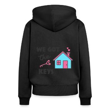 Preuve d’emménagement Nous avons reçu les clés - Sweat à capuche zippé Premium bio Femme - noir - Dos - Julia (174cm)