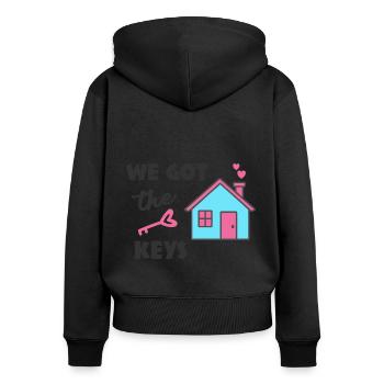 Einzugsfest Wir haben die Schlüssel erhalten - Frauen Premium Bio Zip Hoodie - Schwarz - Hinten - Julia (174cm)
