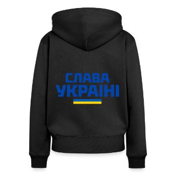 Slava ukraini - Frauen Premium Bio Zip Hoodie - Schwarz - Hinten - Julia (174cm)