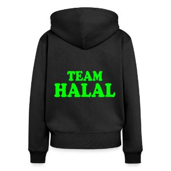 Team halal - Frauen Premium Bio Zip Hoodie - Schwarz - Hinten - Julia (174cm)