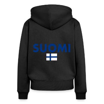 Suomi - Frauen Premium Bio Zip Hoodie - Schwarz - Hinten - Julia (174cm)