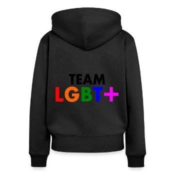 Lgbt - Frauen Premium Bio Zip Hoodie - Schwarz - Hinten - Julia (174cm)